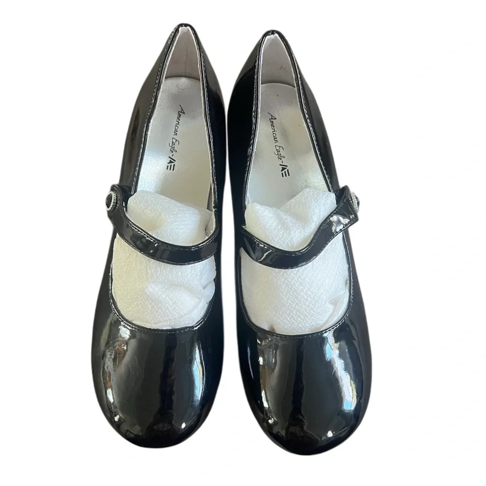 American Eagle Girls Sz 3 Black Patent Mary Jane Heel